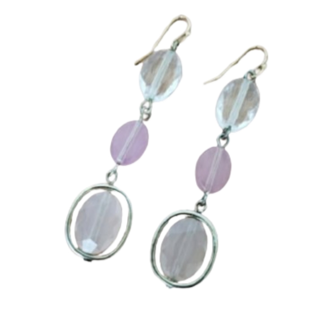 3 Beaded Pink Dangle Drop Earrings